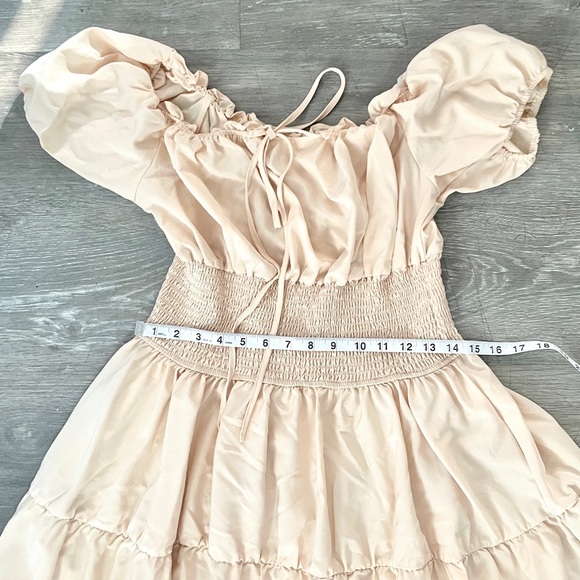 Peach Cottagecore Puff Sleeve Maxi Dress Smocked Waist Tiered Romantic Boho - Picture 6 of 7